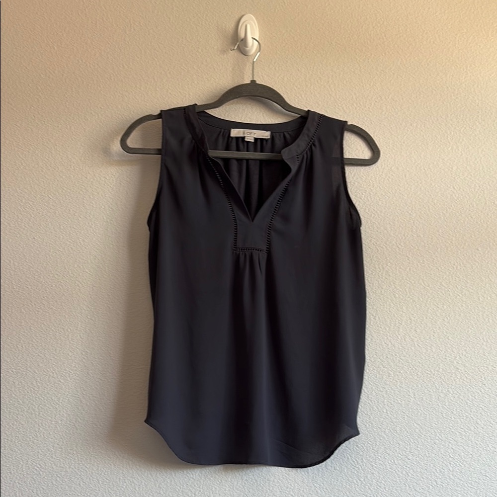LOFT Grey Sleeveless Blouse with V-Neckline